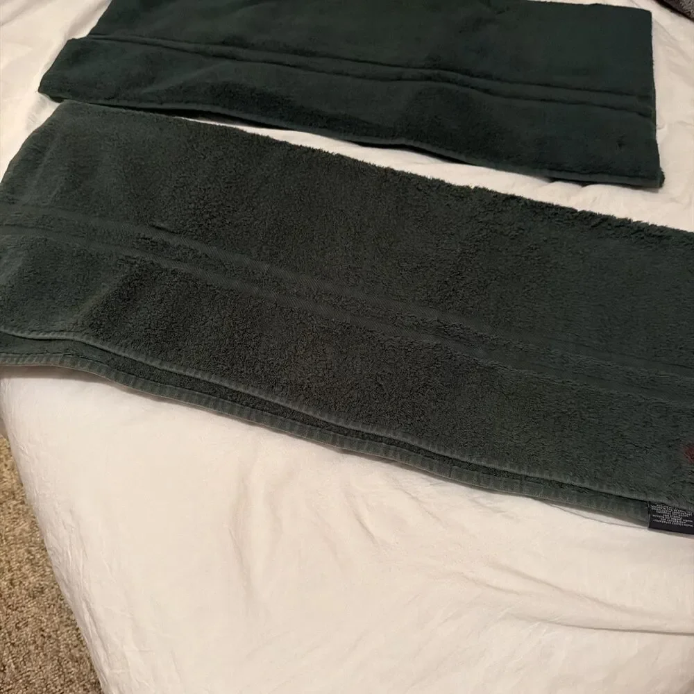 Ralph Lauren Home Large Green Cotton Bath Towel Red Pony Logo Made in USA 29x54”